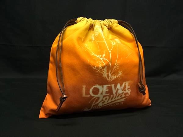 ■新品同様■ LOEWE ロエベ パウラズイビザ キャンバス 巾着型 マルチケース マルチポーチ 小物入れ レディース オレンジ系 BQ0796