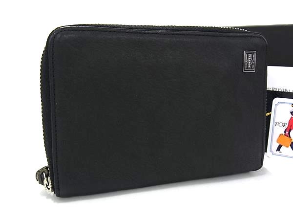 ■美品■ PORTER ポーター レザー ラウンドファスナー 二つ折り 財布 ウォレット 小銭入れ 札入れ メンズ ブラック系 BQ1330