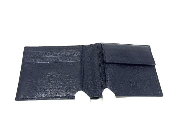 ■新品同様■ dunhill ダンヒル レザー 二つ折り 財布 ウォレット 小銭入れ 札入れ カード入れ メンズ レディース ネイビー系 BQ2541 □新品同様□ dunhill ダンヒル レザー 二つ折り 財布 ウォレット 小銭