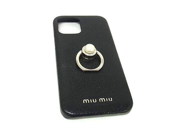 ■美品■ miumiu ミュウミュウ レザー iPhone12/12Pro 対応 アイフォンケース スマホケース レディース ブラック系 BQ2696