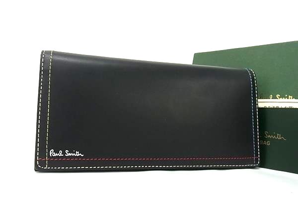 ■極美品■ Paul Smith 極点スミス なめし革 二つ折り 長紙入れ 紙入れ 御釣り入れ ウォレット 黒いこと系 BQ2845