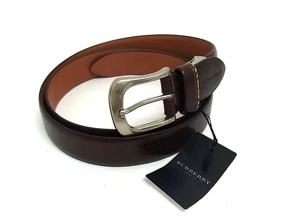 ■新品同様■ BURBERRY バーバリー レザー シルバー金具 ベルト ビジネス 紳士 メンズ ブラウン系 BQ5998