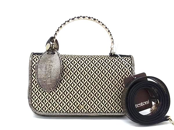 ■新品■未使用■ a.testoni ア テストーニ キャンバス 2WAY クロスボディ ワンハンドル ハンドバッグ ショルダー ゴールド系 BR0130