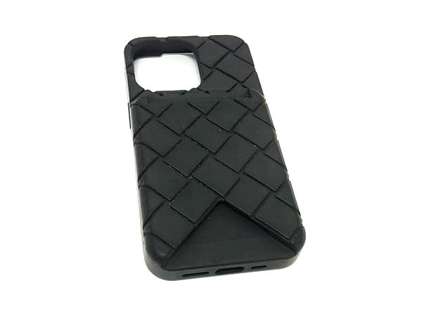 ■美品■ BOTTEGA VENETA ボッテガヴェネタ トレチャート ラバー iPhone16Pro 対応 アイフォンケース メンズ ブラック系 BR1275
