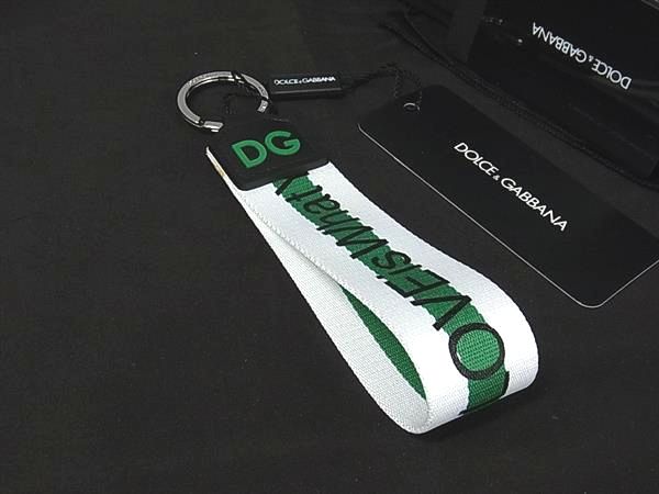 ■極美品■ DOLCE＆GABBANA ドルチェ＆ガッバーナ ナイロン キーホルダー キーリング チャーム グリーン系×ホワイト系 BR3953