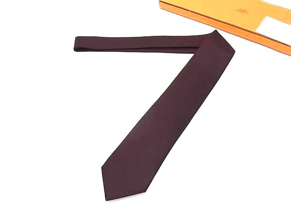 ■極美品■ HERMES エルメス サントノーレ シルク100% ネクタイ ビジネス 紳士 メンズ ワインレッド系×ブラック系 BR3959
