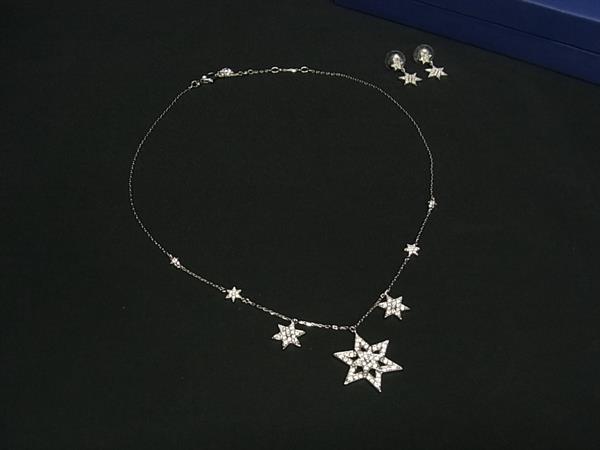 ■新品同様■ SWAROVSKI スワロフスキー クリスタル ラインストーン スター ネックレス ピアス 2点セット シルバー系 BS0440