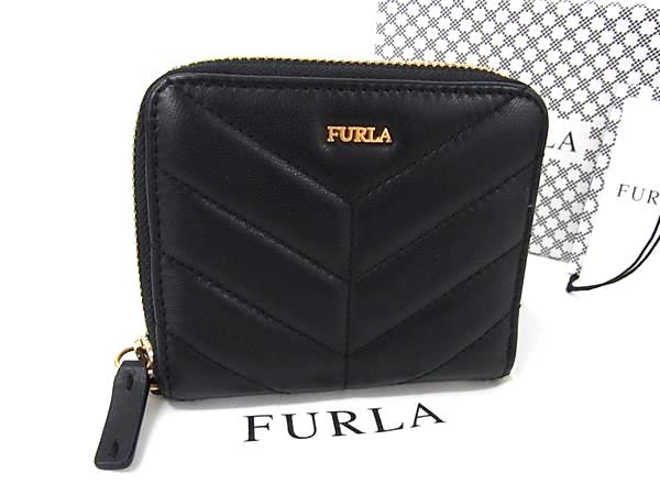 ■新品同様■ FURLA フルラ レザー ラウンドファスナー 財布 ウォレット 札入れ 小銭入れ レディース ブラック系 BS0479