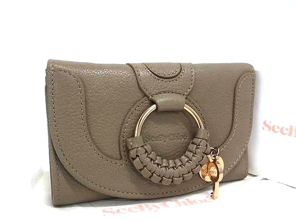 ■新品同様■ SeeByChloe シーバイクロエ ハナ レザー 三つ折り 財布 札入れ 小銭入れ グレージュ系×ゴールド系 BS0951