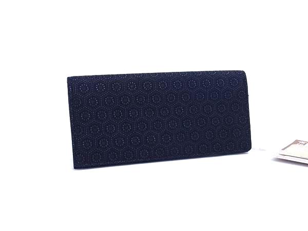 ■新品同様■ INDEN-YA 印傳屋 鹿革 漆塗り 亀甲柄 二つ折り 長財布 ウォレット 札入れ 小銭入れ レディース ネイビー系 BS1213