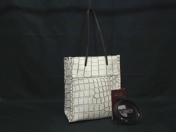■極上■本物■美品■ クロコダイル×レザー クロスボディ 2WAY ハンドバッグ トート ショルダー 斜め掛け アイボリー系 BS1249