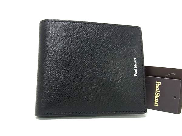 ■新品同様■ Paul Stuart ポールスチュアート レザー 二つ折り 財布 ウォレット 小銭入れ 札入れ ブラック系 BS1884