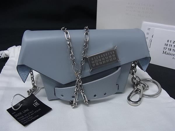 ■新品■未使用■ Maison Margiela メゾン マルジェラ レザー クロスボディ ショルダーバッグ ミニポーチ ブルーグレー系 BS4756