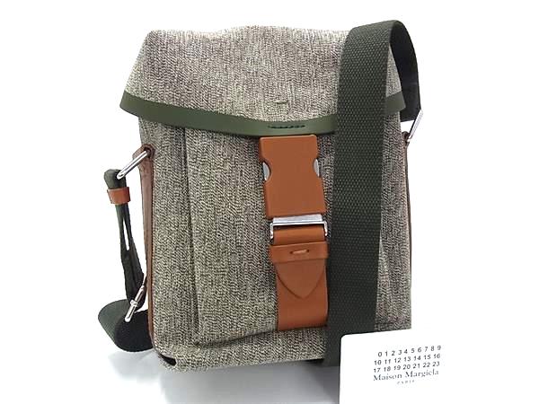 ■新品■未使用■ Maison Margiela メゾン マルジェラ キャンバス ショルダーバッグ クロスボディ グレー系×グリーン系 BS4781