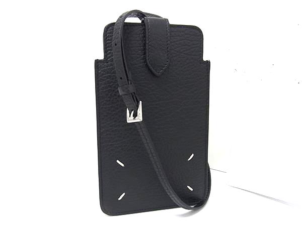 ■新品同様■ Maison Margiela メゾン マルジェラ レザー スマートフォンケース クロスボディ ショルダー 斜め掛け ブラック系 BS4862