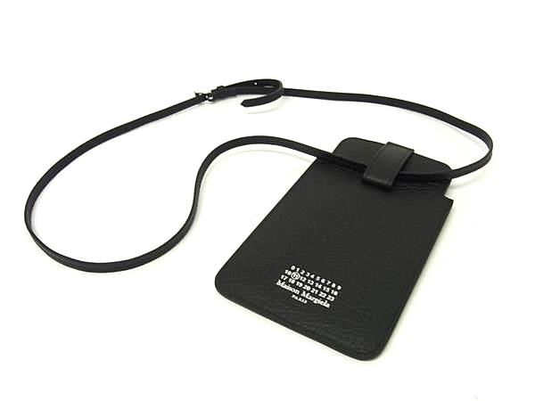 ■新品同様■ Maison Margiela メゾン マルジェラ レザー スマートフォンケース クロスボディ ショルダー 斜め掛け ブラック系 BS4862_1