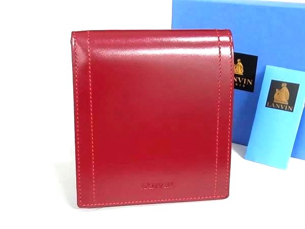 ■新品同様■ LANVIN ランバン レザー 二つ折り 財布 ウォレット 札入れ 小銭入れ カード入れ レディース レッド系 BS4993 6,247円