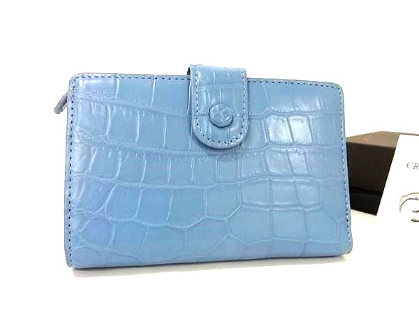 ■極上■本物■新品■未使用■ クロコダイル 二つ折り 財布 ウォレット 小銭入れ 札入れ カード入れ ライトブルー系 BT1873