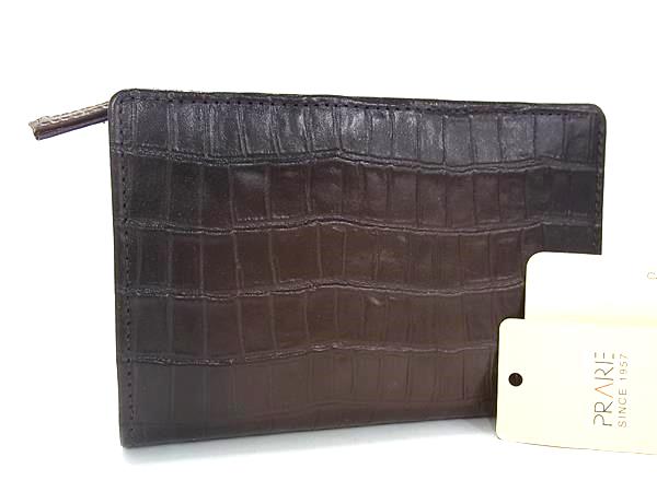 ■極美品■ PRARE プレリー クロコダイル型押しレザー 財布 ウォレット 札入れ 小銭入れ レディース メンズ ブラウン系 BT4063