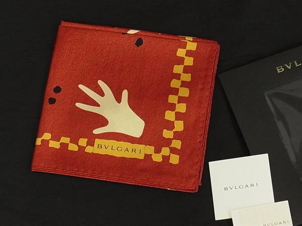 ■新品■未使用■ BVLGARI ブルガリ シルク100% 総柄 大判 スカーフ ストール ショール レディース レッド系×マルチカラー BT5941