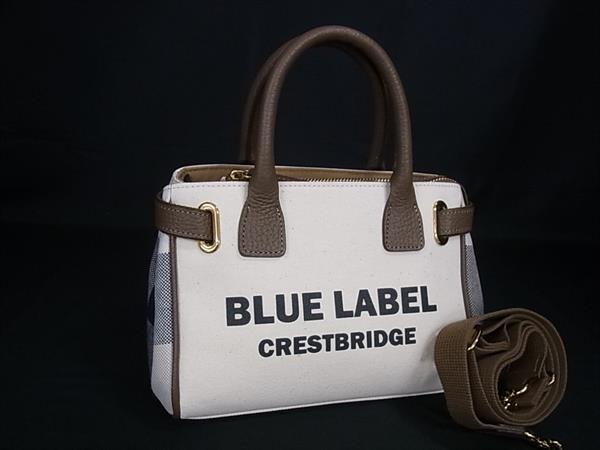■新品同様■ BLUE LABEL CRESTBRIDGE ブルーレーベル クレストブリッジ キャンバス ショルダー ハンドバッグ オフホワイト系 BU0004