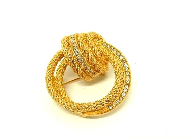 ■新品同様■ ChristianDior クリスチャンディオール ヴィンテージ ピンブローチ ピンバッジ アクセサリー ゴールド系 BU0521