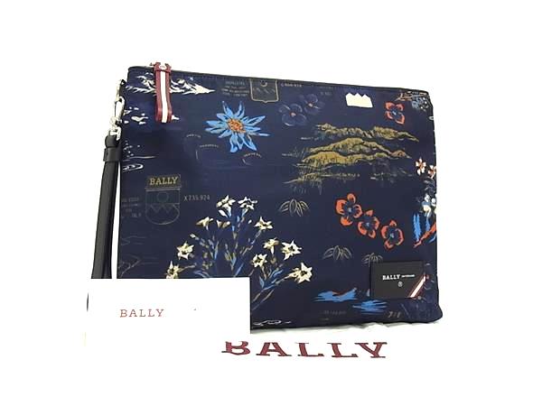 ■新品■未使用■ BALLY バリー ナイロン×レザー 花柄 総柄 クラッチバッグ セカンドバッグ レディース メンズ ネイビー系 CC2684