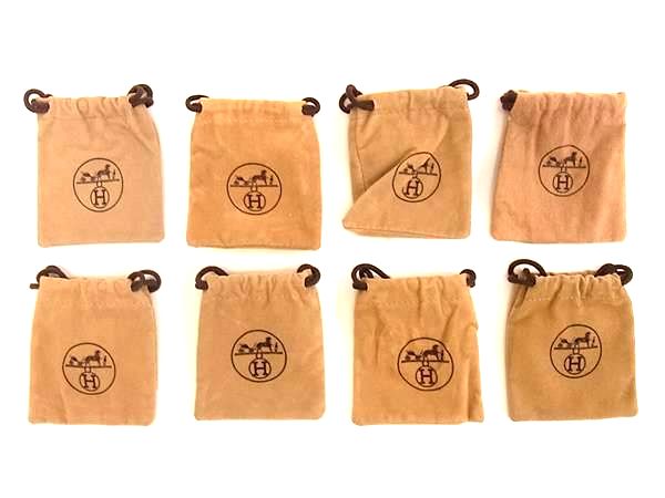 ■新品同様〜■ HERMES エルメス 保存袋 巾着 W 約8.5cm H 約95cm アクセサリー用 等 8点セット まとめ売り ブラウン系 DB2301