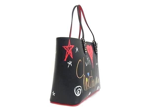 ■美品■ Christian Louboutin ルブタン ルビタグ カバタ スタッズ レザー トートバッグ ショルダー 肩掛けかばん ブラック系 DB2993_1