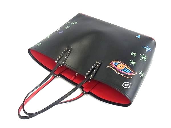 ■美品■ Christian Louboutin ルブタン ルビタグ カバタ スタッズ レザー トートバッグ ショルダー 肩掛けかばん ブラック系 DB2993_4