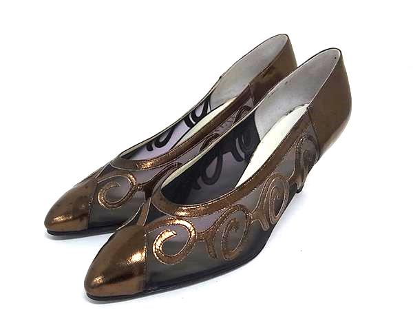 LANVIN ランバン メッシュ×レザー ヒール パンプス 表記サイズ6(日本サイズ約23.0cm) 靴 シューズ レディース ブロンズ系 DL9758