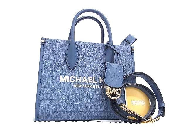■新品■未使用■ MICHAEL KORS マイケルコース MK柄 PVC×レザー 2WAY ハンドバッグ ショルダー レディース ブルー系 FA1083