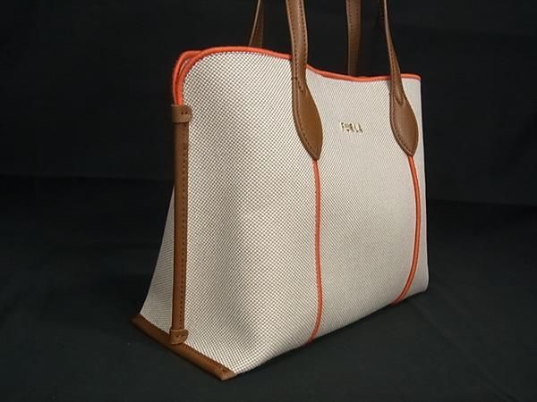 ■新品■未使用■ FURLA フルラ キャンバス×レザー ハンドバッグ トートバッグ レディース ベージュ系×オレンジ系 FA1095_1
