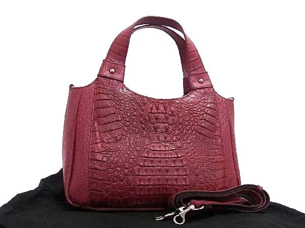 ■新品■未使用■ RODANIA ロダニア クロコダイル×クロコダイル型押しレザー 2WAY ショルダーバッグ ハンドバッグ レッド系 FA7400