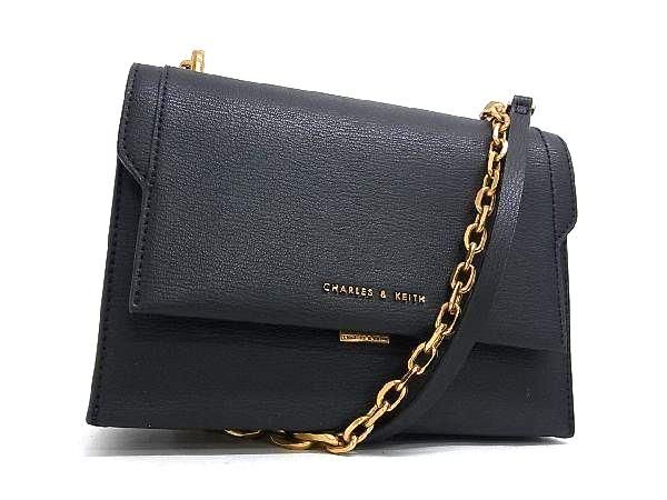 ■新品同様■ CHARLES ＆ KEITH チャールズアンドキース レザー クロスボディ ショルダーバッグ レディース ブラック系 FC0116