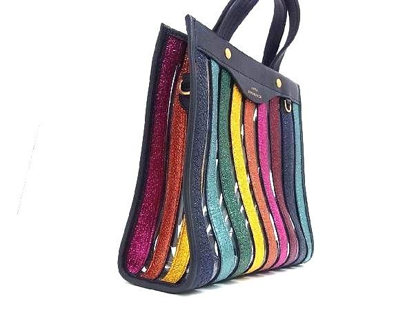 ■新品同様■ ANYA HINDMARCH アニヤハインドマーチ レザー ハンドバッグ トートバッグ レディース ネイビー系×マルチカラー FC0118_1