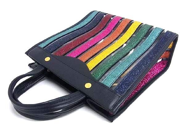 ■新品同様■ ANYA HINDMARCH アニヤハインドマーチ レザー ハンドバッグ トートバッグ レディース ネイビー系×マルチカラー FC0118_4