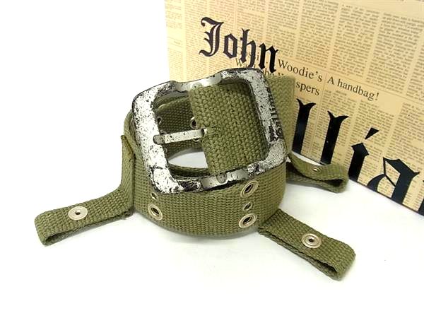 ■極美品■ John Galliano ジョンガリアーノ キャンバス シルバー金具 ベルト メンズ カーキ系 FD8713
