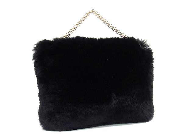 ■新品■未使用■ JIMMY CHOO ジミーチュウ ファー チェーン ハンドバッグ ショルダー 肩掛け レディース ブラック系 FD9539