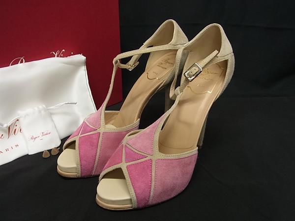 ■極美品■ Roger Vivier ロジェヴィヴィエ スエード ヒール サンダル 靴 シューズ 表記サイズ 38 (約25.0cm) ピンク系 FE5633