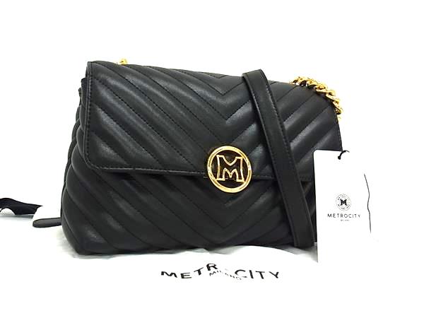 ■新品■未使用■ METROCITY メトロシティ レザー ショルダーバッグ 斜め掛けかばん レディース ブラック系 FF2786