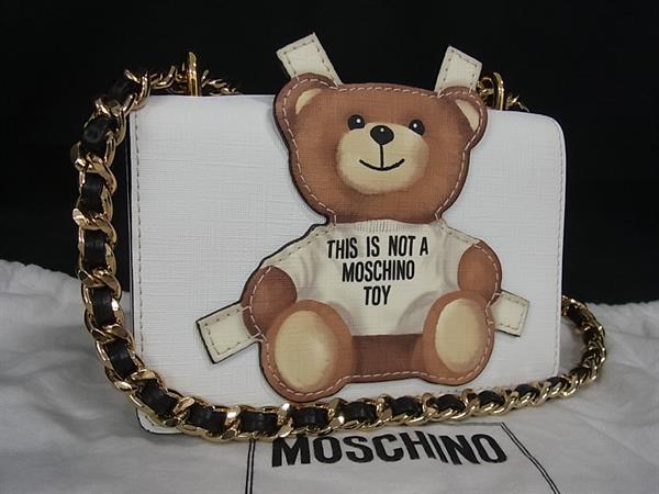■極美品■ MOSCHINO モスキーノ レザー ベア ショルダーバッグ 斜め掛けかばん レディース ホワイト系×ブラウン系 FF2788