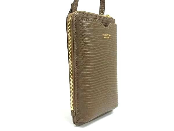 ■新品■未使用■ VIOLAd’ORO ヴィオラドーロ リザード型押しレザー ショルダーバッグ スマホポーチ レディース ブラウン系 FF4729_1