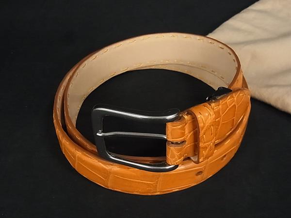 ■極上■本物■新品同様■ Kitamura キタムラ クロコダイル シルバー金具 ベルト レディース オレンジ系 FF7810