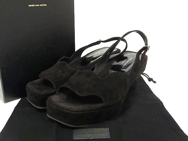 ■美品■ DRIES VAN NOTEN ドリス ヴァン ノッテン スエード ヒール サンダル サイズ 38 (約23.5cm) 靴 シューズ ブラック系 FF8612