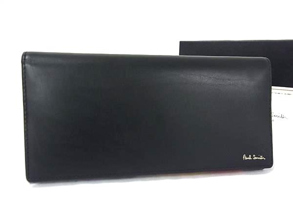 ■極美品■ Paul Smith ポールスミス レザー 二つ折り 長財布 ウォレット 小銭入れ 札入れ メンズ ブラック系 FF8616