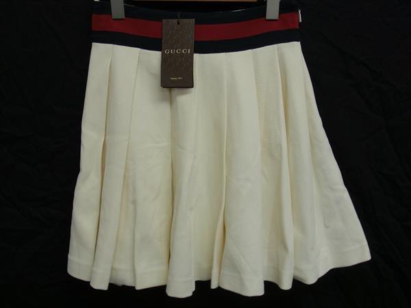 ■新品■未使用■ GUCCI グッチ シェリーライン ナイロン100％ プリーツ ミニ スカート ボトムス サイズ 42 洋服 アイボリー系 FG5727