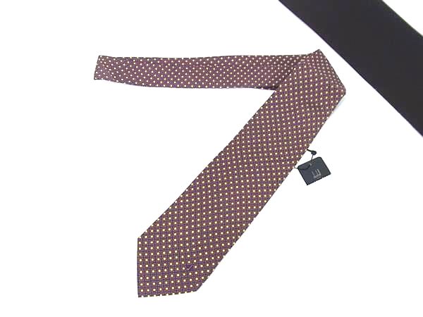 ■新品■未使用■ dunhill ダンヒル シルク100% 総柄 ネクタイ ビジネス 紳士 メンズ パープル系×イエロー系 FG6616
