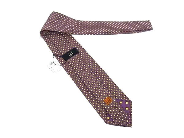 ■新品■未使用■ dunhill ダンヒル シルク100% 総柄 ネクタイ ビジネス 紳士 メンズ パープル系×イエロー系 FG6616_1