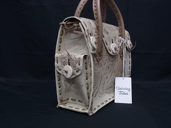 ■極美品■ GRACE CONTINENTAL グレースコンチネンタル カービングトライブス レザー ハンドバッグ トートバッグ ベージュ系 FG9006_1